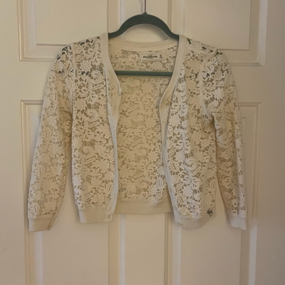 Abercrombie & Fitch Sweaters - Abercrombie and Fitch Cream Floral Lace Cardigan